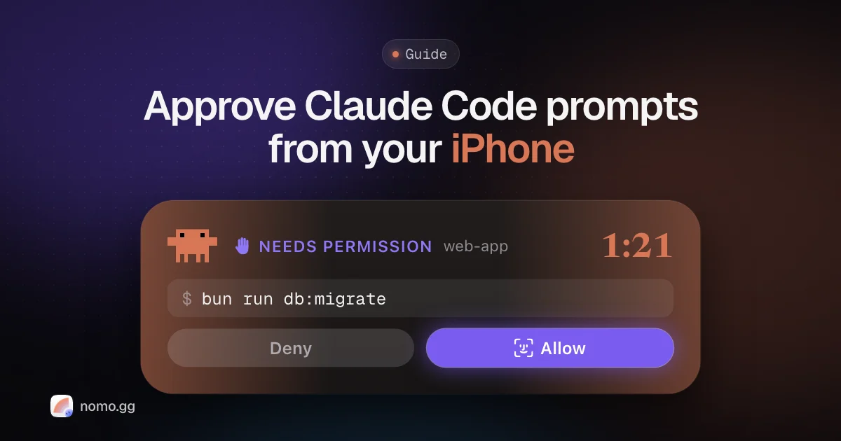 A Claude Code permission request for bun run db:migrate on a Lock Screen card, with Deny and a Face ID Allow button