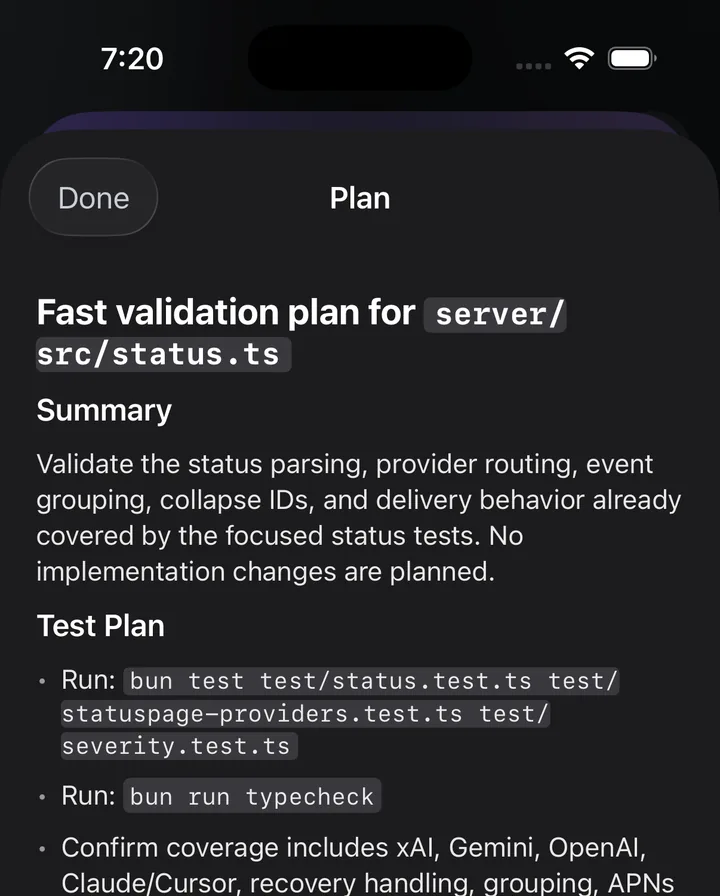 在 iPhone 上打开的 Codex 计划